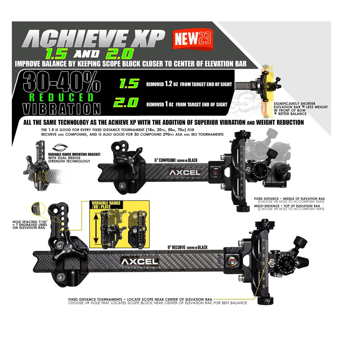 Axcel Achieve XP 1.5/2.0 9 Inch Recurve Sight